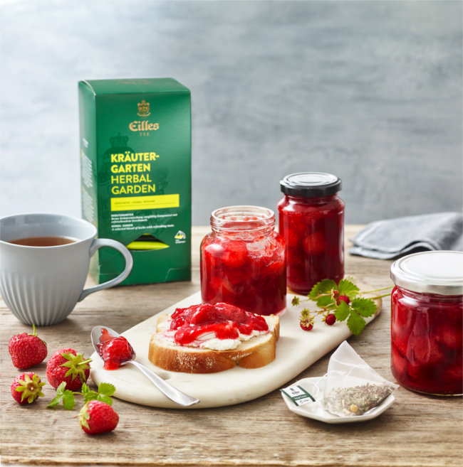 EILLES TEE Foodpairing Erdbeer Fruchtaufstrich Kraeutergarten 