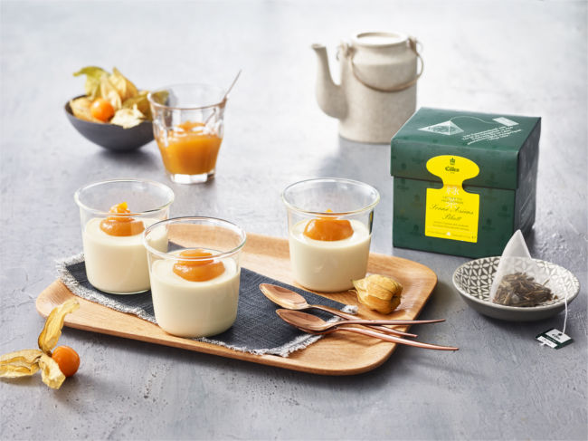 Rezeptbild der EILLES TEE Panna Cotta Sonne Asiens mit Physalis Topping